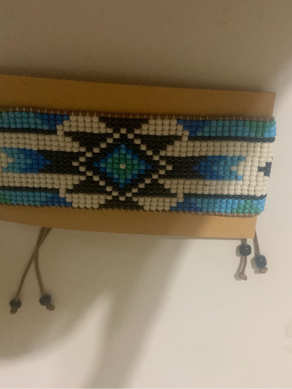 Blue and White Beaded Waist Belt - Handwoven Pattern